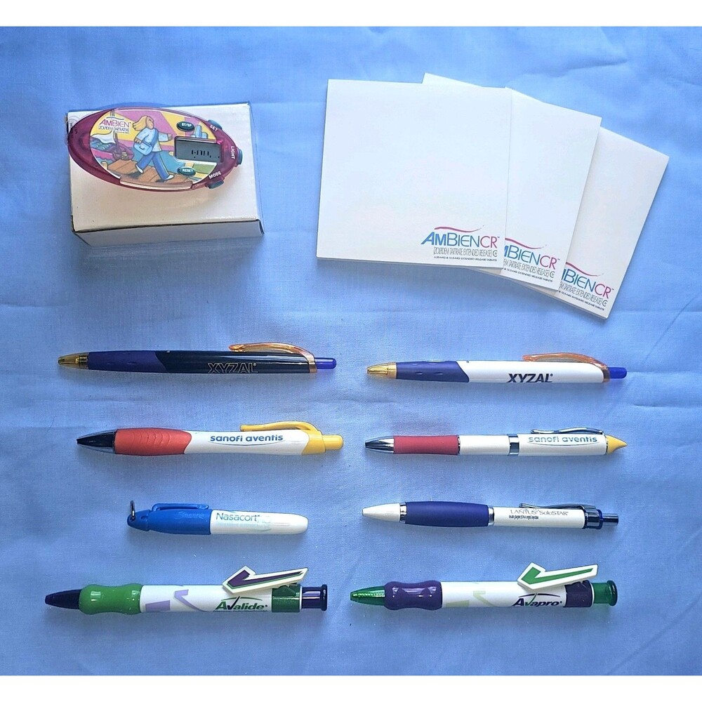Ambien Heavy Metal Pen Stopwatch Notepad Sharpie Drug Rep Pharmaceutical Lot